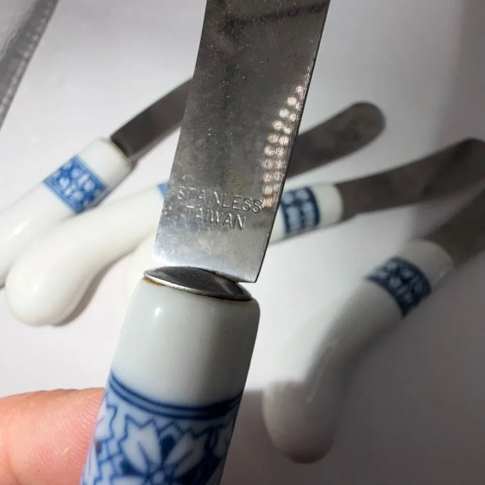Vintage Porcelain Butter Cheese Spreader Knives Set of 5 Kitchen Accessories